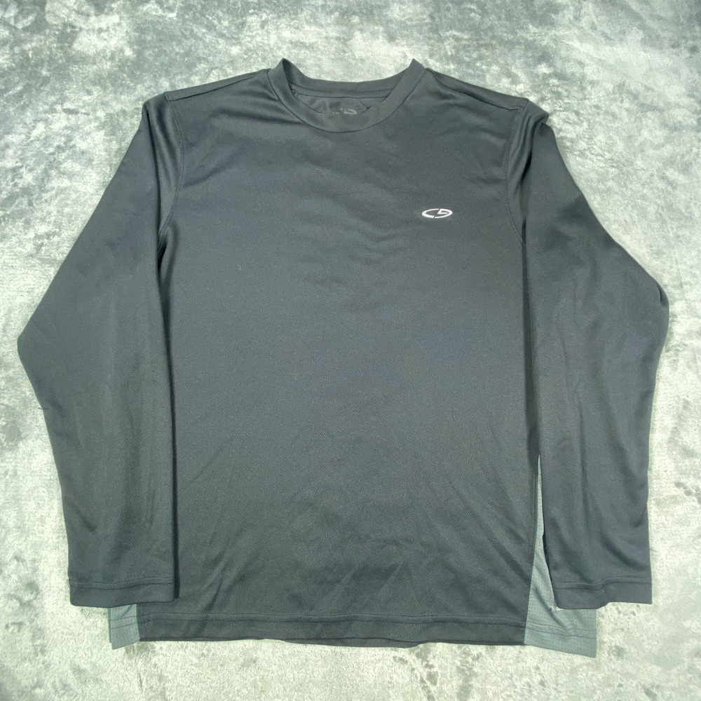 C9 By Champion Duo Dry Men Shirt L Black Gray Stripe Pullover Stretch Activewear